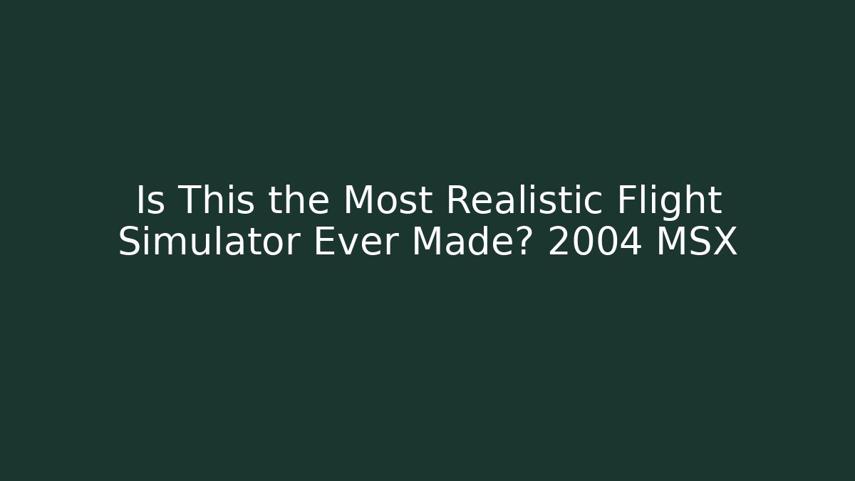 Is This the Most Realistic Flight Simulator Ever Made? 2004 MSX