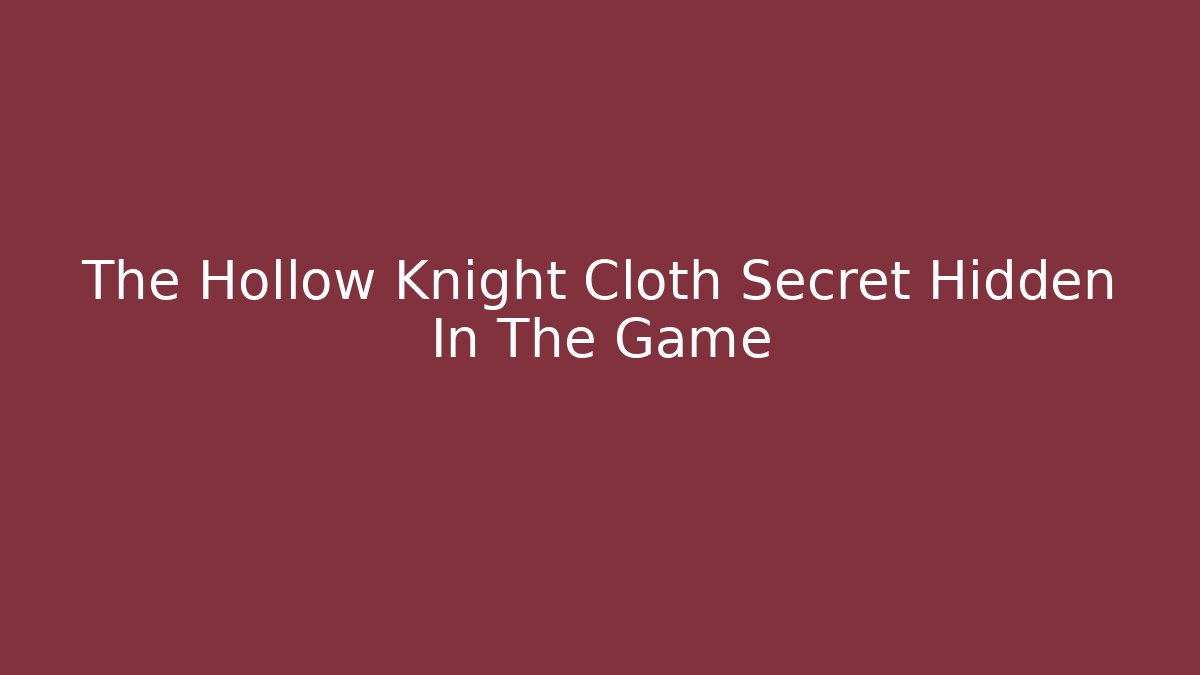 The Hollow Knight Cloth Secret Hidden In The Game